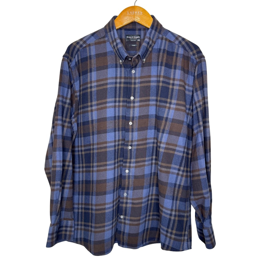 Bruun & Stengade Flannel Shirt Blue/Brown Mens XXL Casual Modern Fit